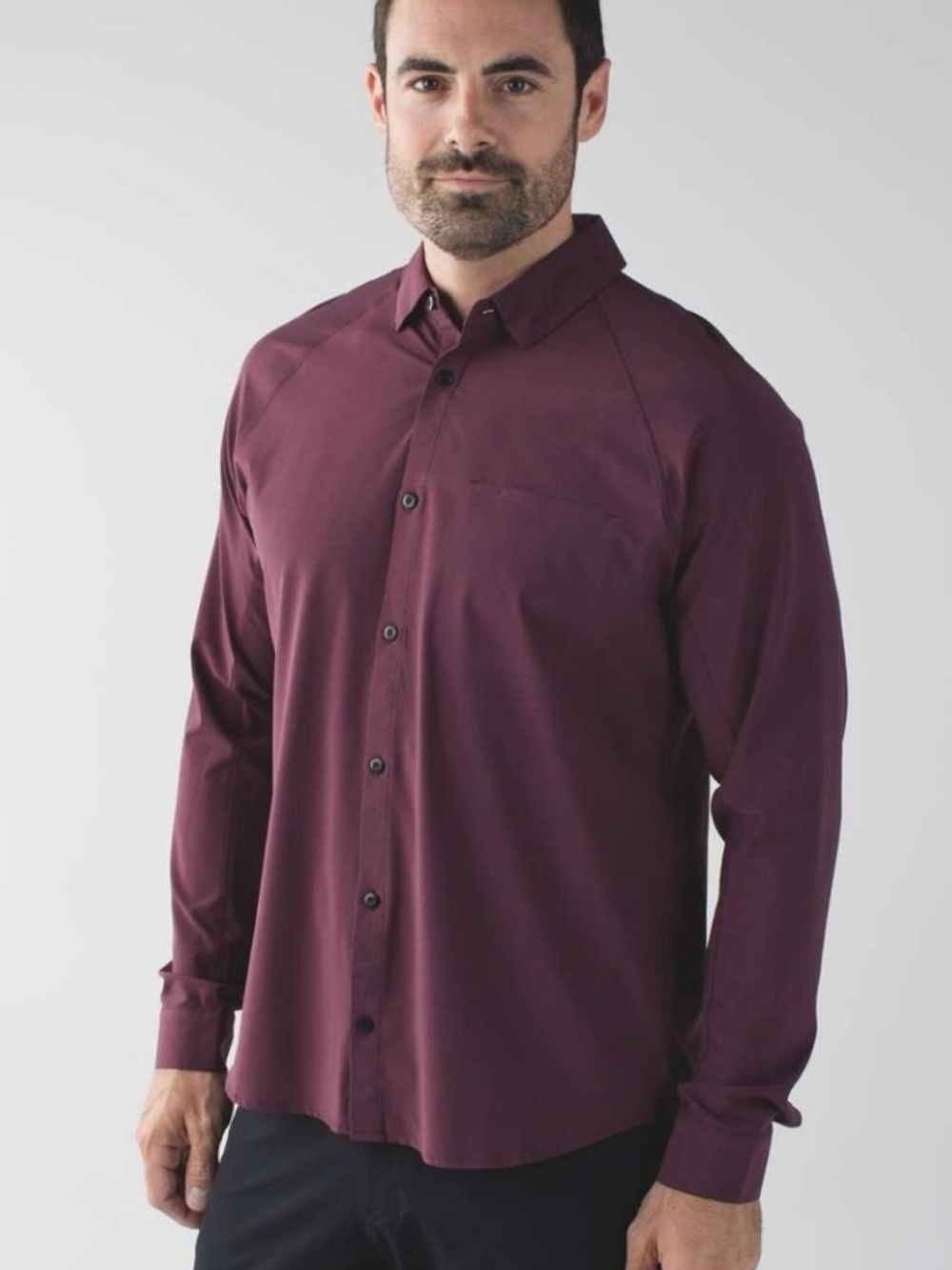 Lululemon Athletica Voyage Long Sleeve Button Down Men's Burgundy Dress Shirt L